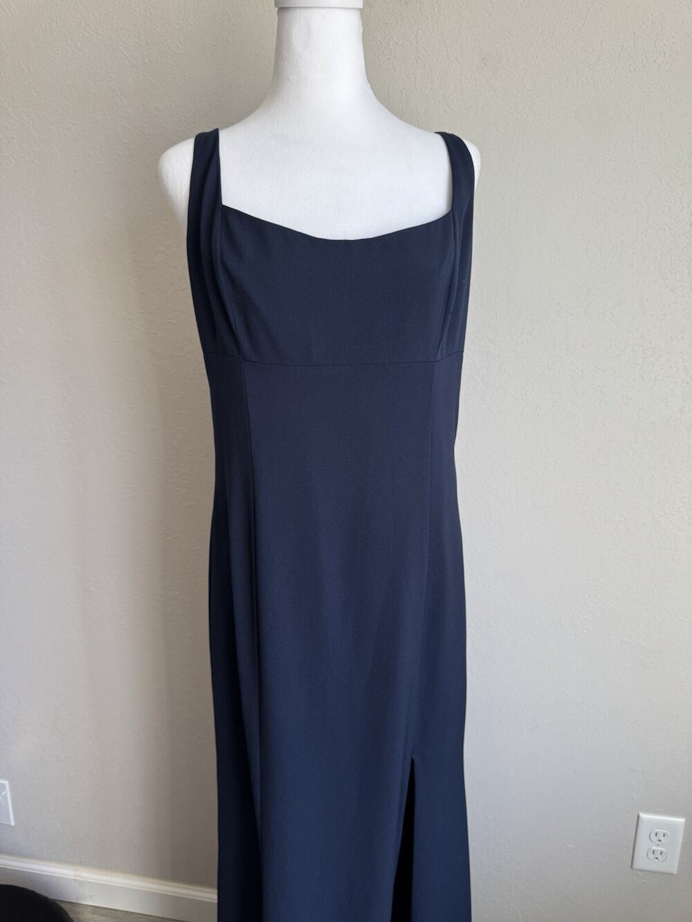 Amsale Navy Square Neck Shift Formal Maxi Dress Women 12 Bridesmaid Prom Simple